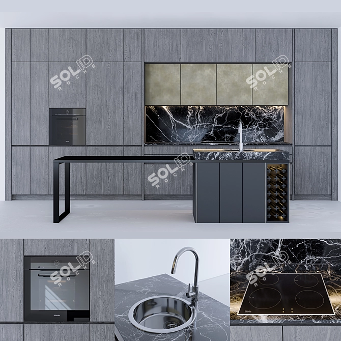 Modern Kitchen Set with Miele Stove & Faucet 3D model image 1