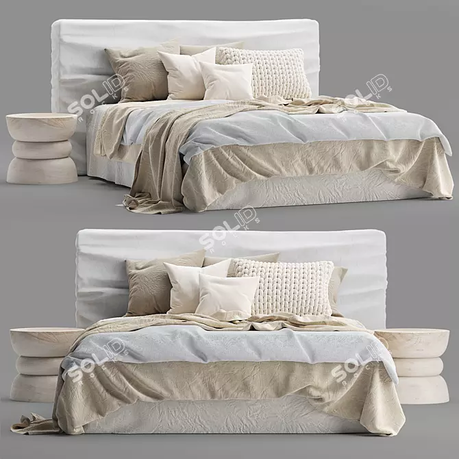Elegant Zulu White Upholstered Bed 3D model image 1