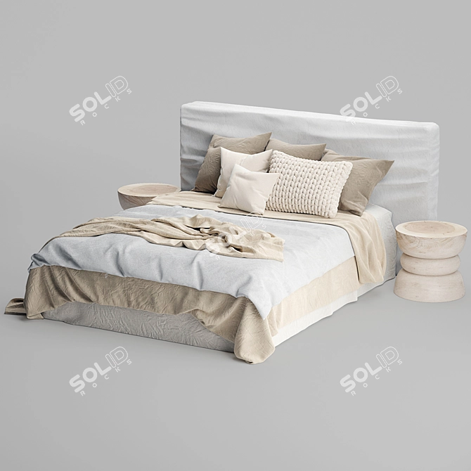 Elegant Zulu White Upholstered Bed 3D model image 2