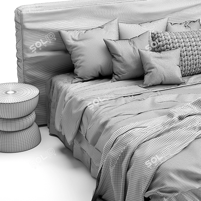 Elegant Zulu White Upholstered Bed 3D model image 5