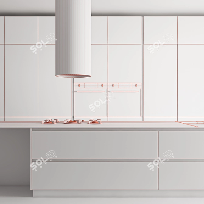 Sleek White Marble Kitchen 3D model image 2