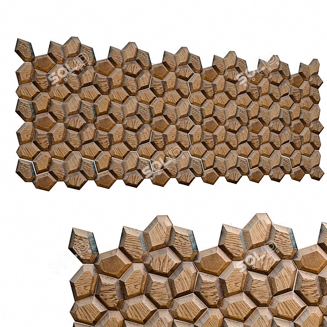 Wooden Hexagon Mosaic Panel 3D model image 2