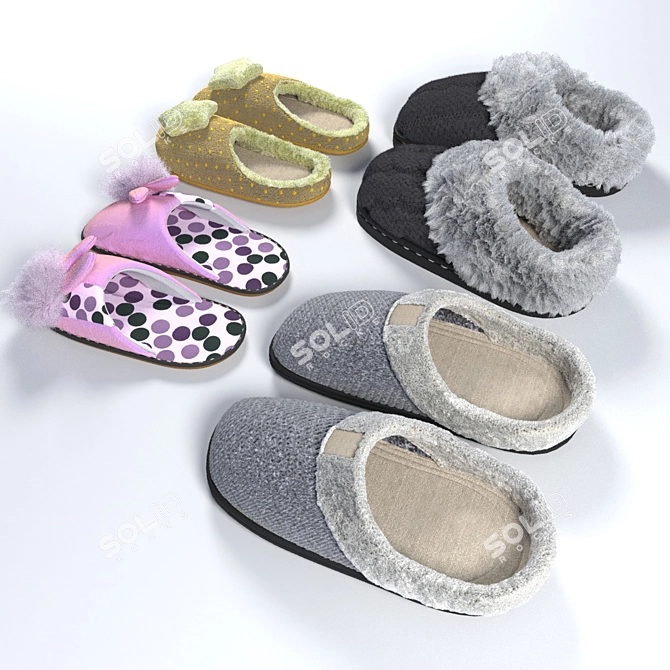 Fluffy Comfort Home Slippers 3D model image 2