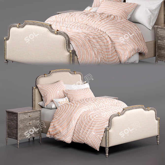 Vintage French Grey Lucine Bed 3D model image 1