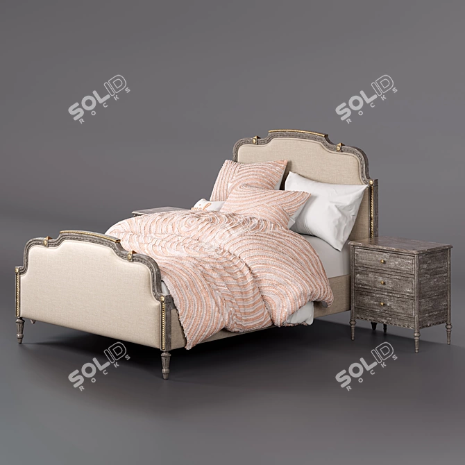 Vintage French Grey Lucine Bed 3D model image 3