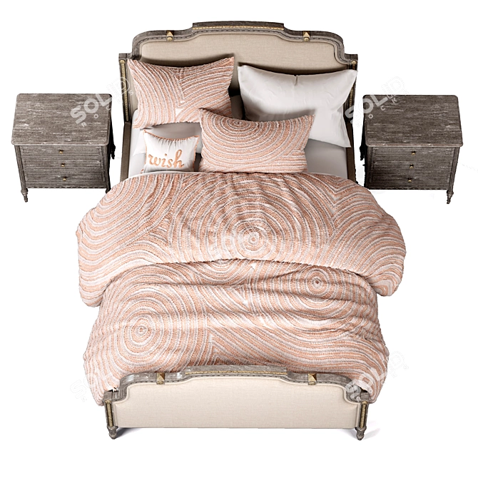 Vintage French Grey Lucine Bed 3D model image 6