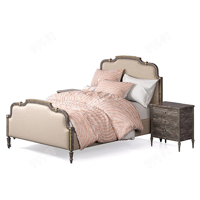 Vintage French Grey Lucine Bed 3D model image 8