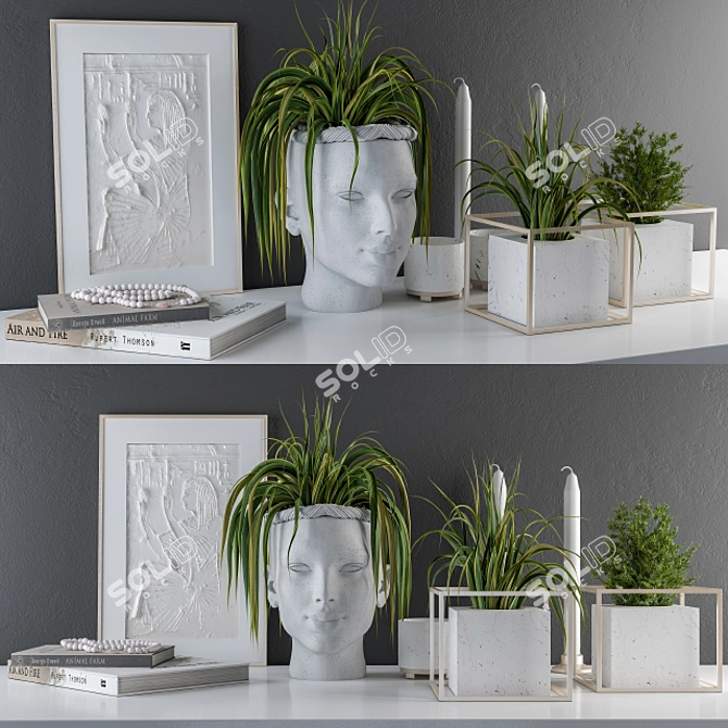 Decorative Sculpt Pot and Plants Set 3D model image 2