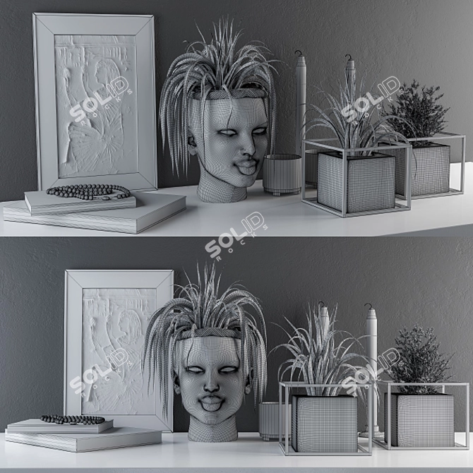 Decorative Sculpt Pot and Plants Set 3D model image 3