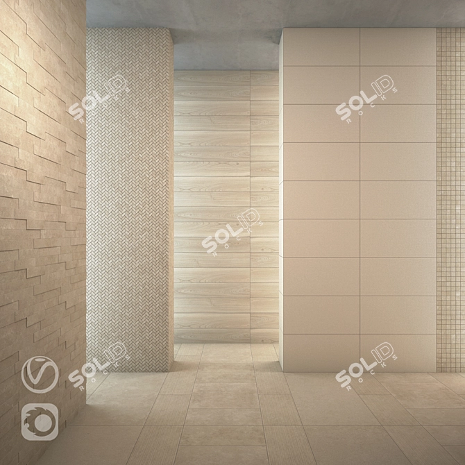 Italon Biege Stone Mosaic & Tile Set 3D model image 1