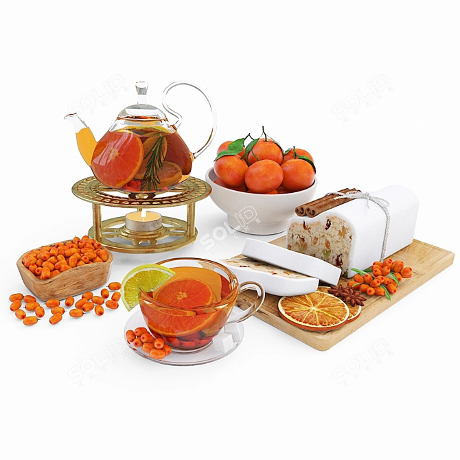 Delicious Fruit Tea & Zesty Tangerines 3D model image 1