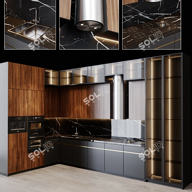 Modern Kitchen with Full Range of Appliances 3D model image 1