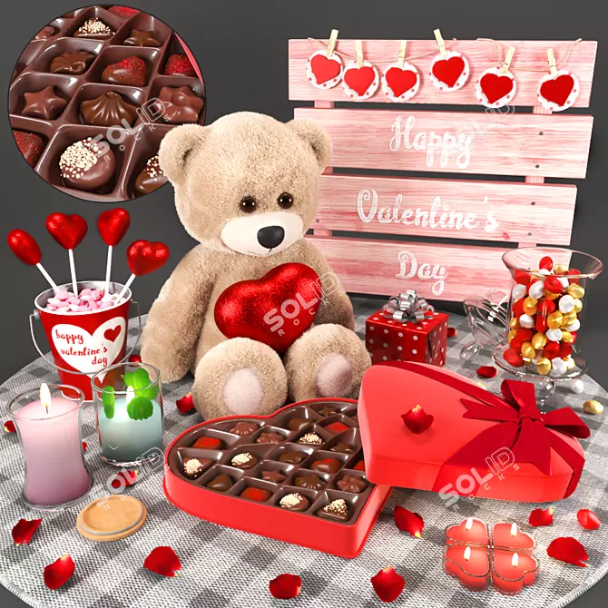 Romantic Valentine Decor Set 3D model image 1