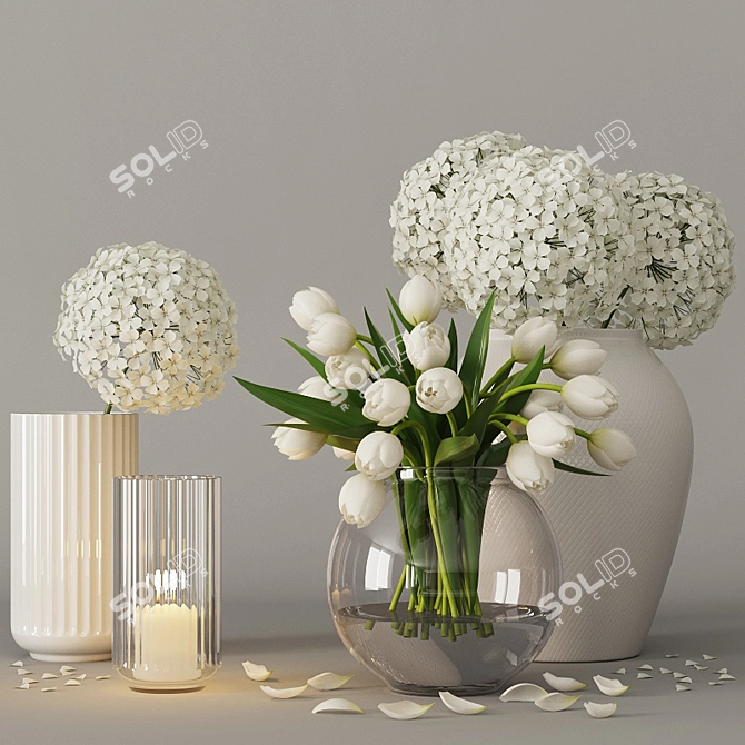 Blooming Beauty: Tulip and Hydrangea Decor Set 3D model image 1