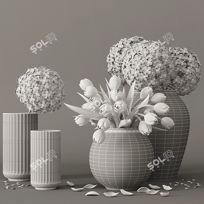 Blooming Beauty: Tulip and Hydrangea Decor Set 3D model image 3