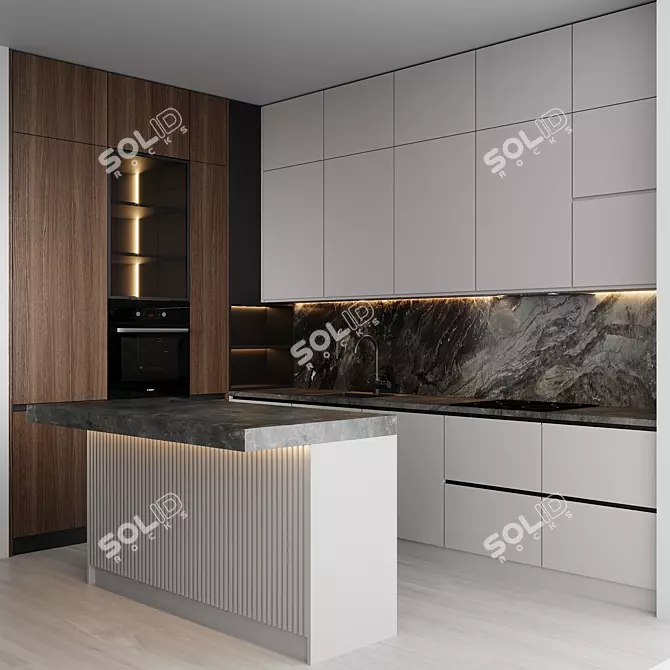 Modern Kitchen Set with Bosch Appliances 3D model image 2
