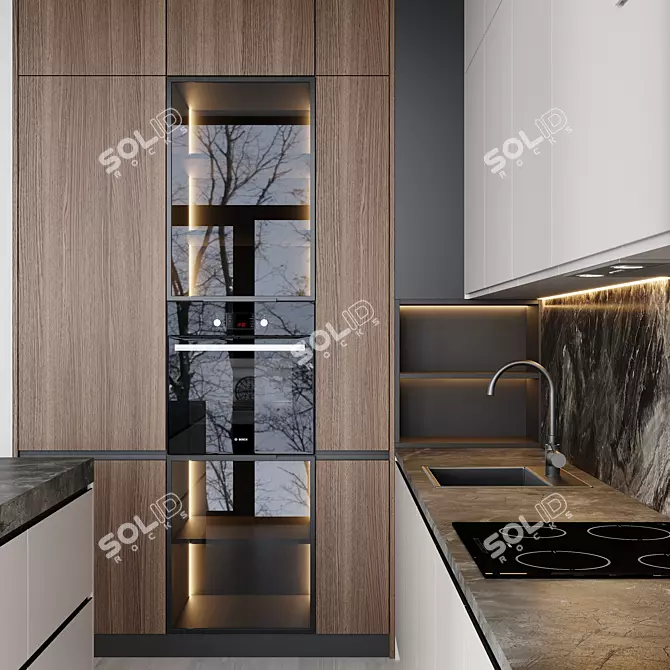 Modern Kitchen Set with Bosch Appliances 3D model image 3