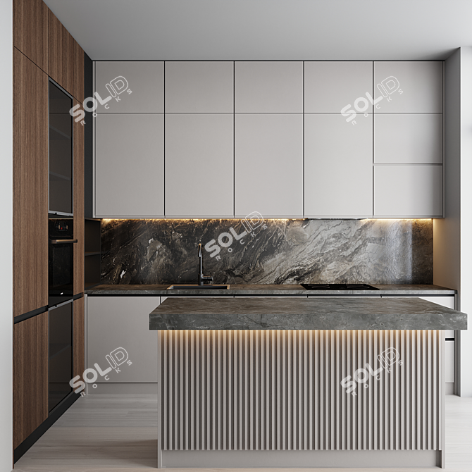 Modern Kitchen Set with Bosch Appliances 3D model image 1