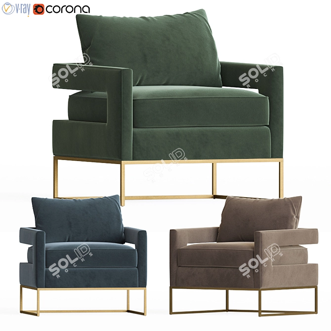 Elegant Navy Velvet Bevin Chair 3D model image 1