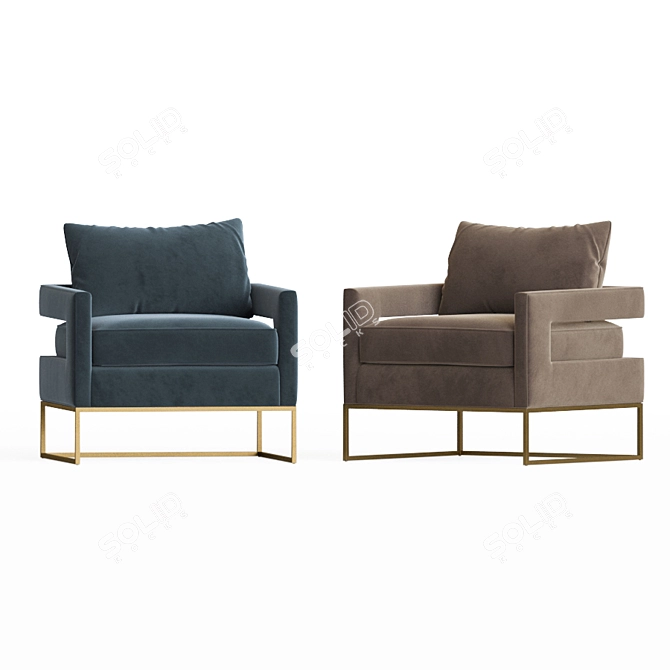 Elegant Navy Velvet Bevin Chair 3D model image 3