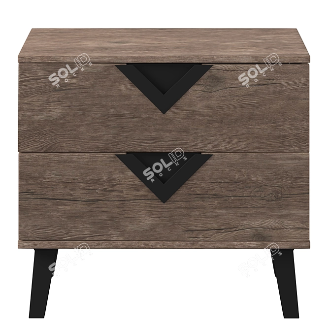 Modern Oak Nightstand with Black Handles 3D model image 2