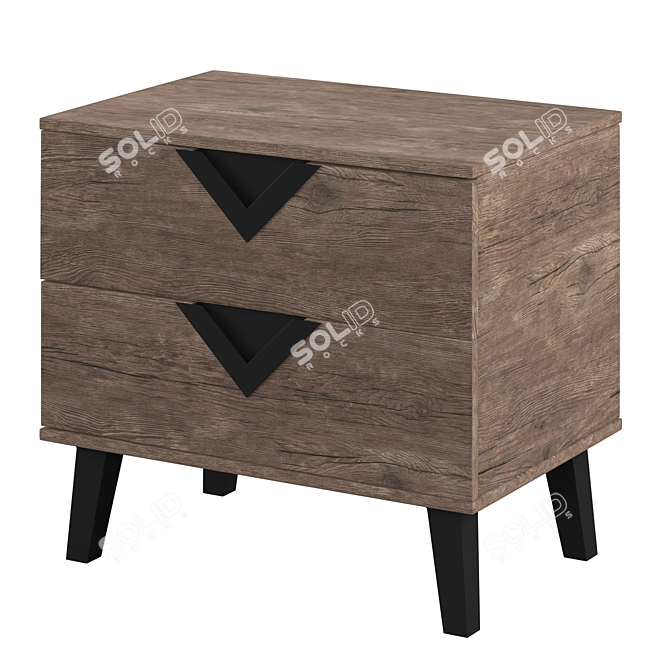 Modern Oak Nightstand with Black Handles 3D model image 3