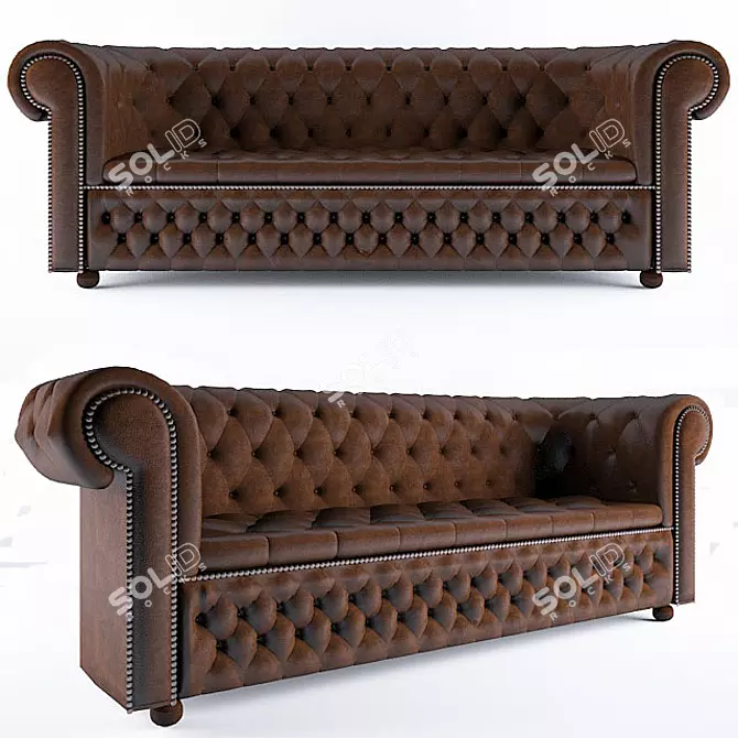 Stylish Chester Three-Seater Sofa 3D model image 1