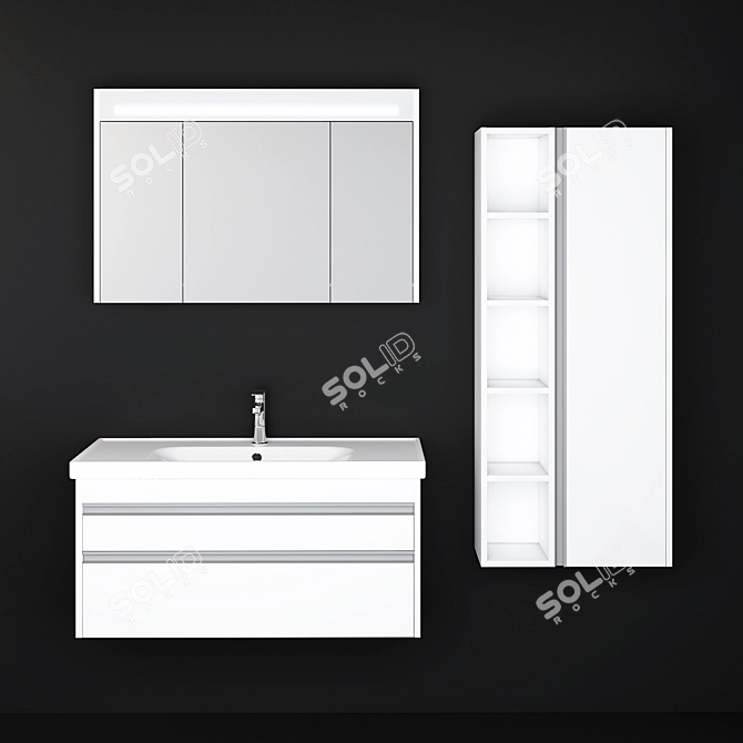 Sleek Bathroom Cabinet Set 3D model image 1