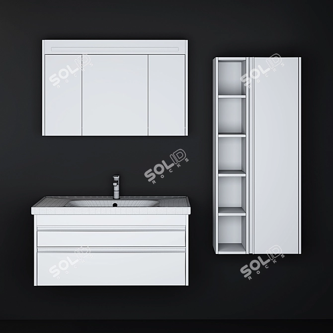 Sleek Bathroom Cabinet Set 3D model image 2