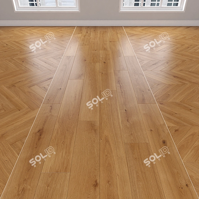 Caramel Oak Parquet: Herringbone, Linear, Chevron 3D model image 1