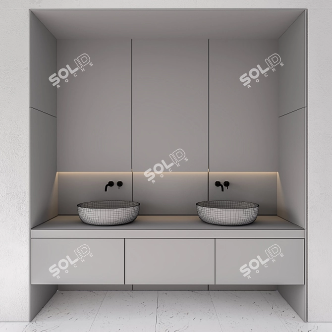 Elegant Wood & Marble Bathroom Set 3D model image 3