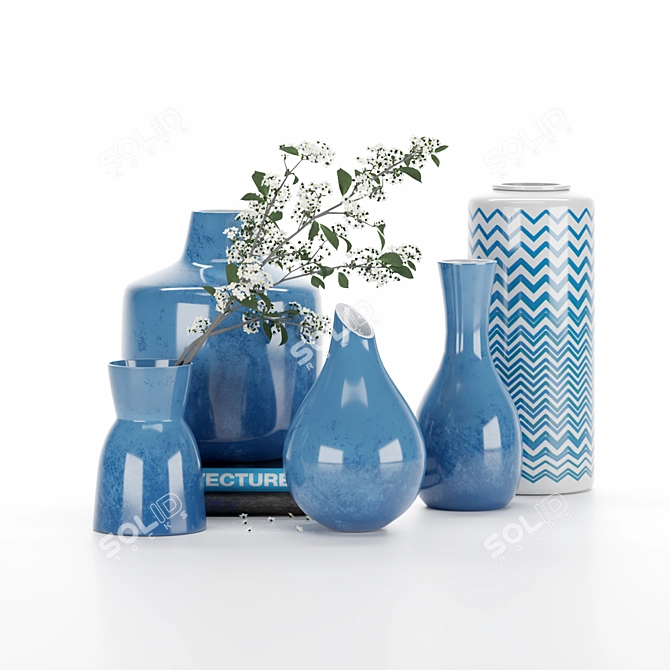 Elegant Blue Vases for V-Ray 3.1 3D model image 1