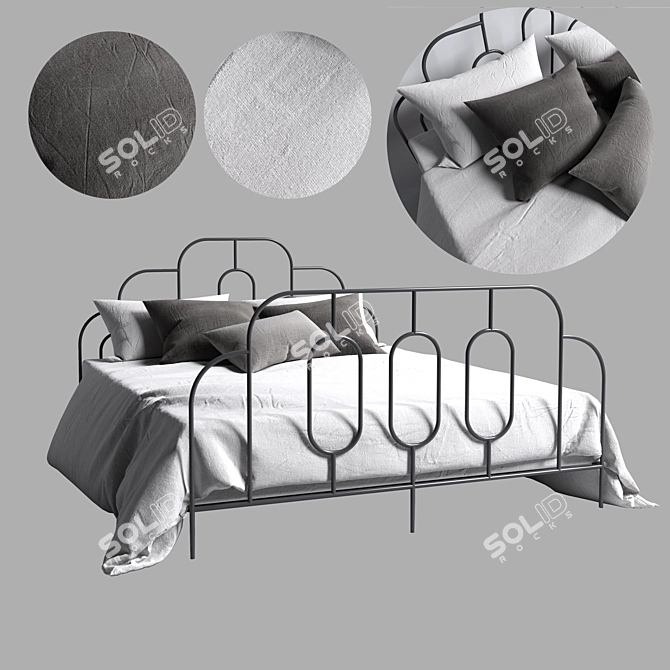 Vintage-Inspired Sheryl Metal Bed 3D model image 1