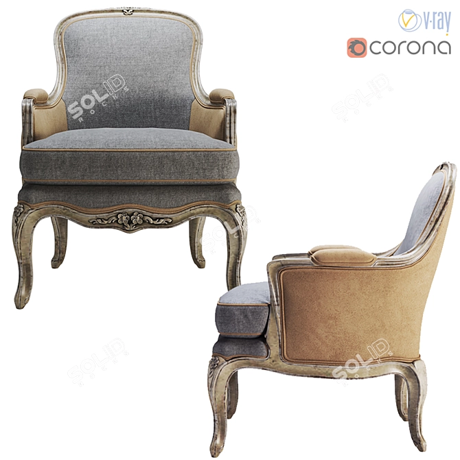 Vintage Wood Wing Chair: Mis en Demeure 3D model image 2