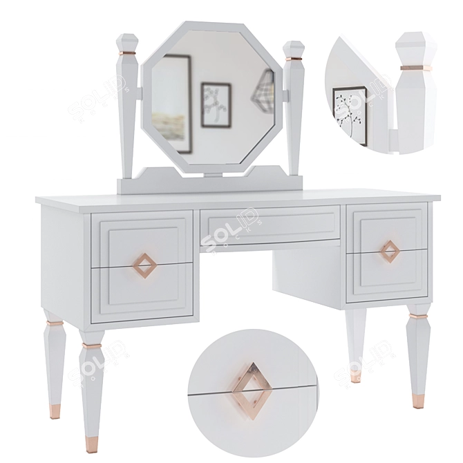 White and Copper Dressing Table (130cm Wide) 3D model image 1