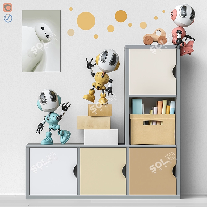 Robot-themed Kids Furniture and Toy Set 3D model image 1