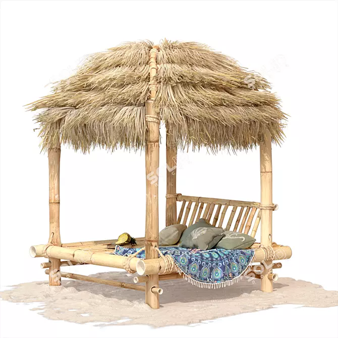 Bamboo Paradise: Exquisite Hut & Cozy Bed 3D model image 1