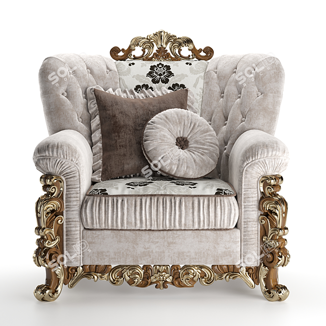 Italian Handcrafted Gold Accent Armchair - A.R. Arredamenti Excelsior 3D model image 2