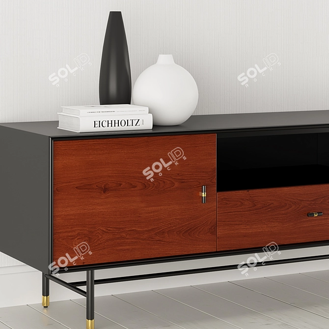 Modern Wood & Lacquer Media Console 3D model image 2