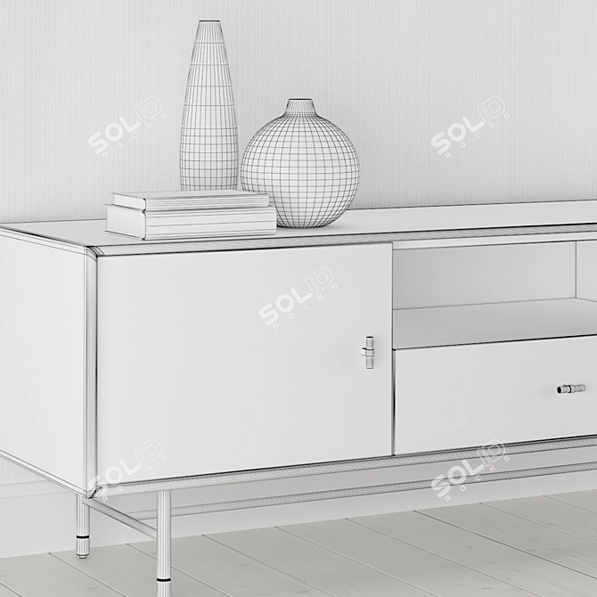 Modern Wood & Lacquer Media Console 3D model image 3