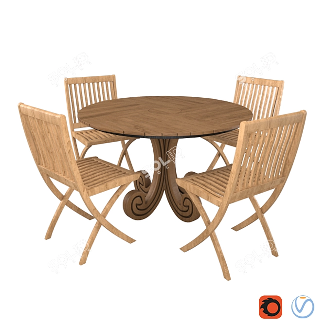  Rustic Wood Dining Set 3D model image 1