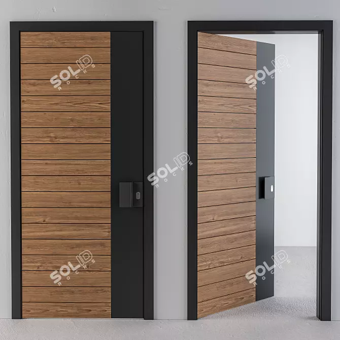 Sleek Wood & Black Door 3D model image 1