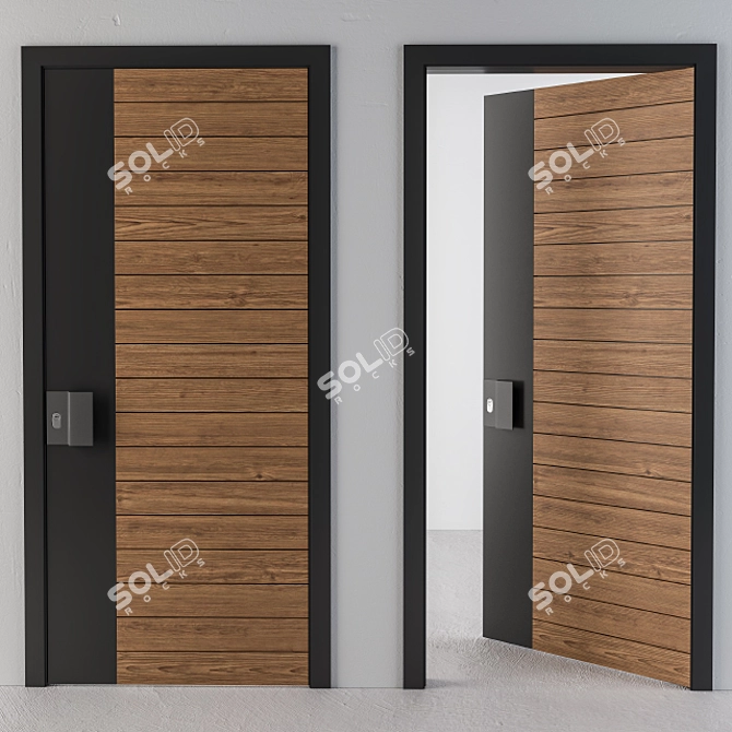Sleek Wood & Black Door 3D model image 2