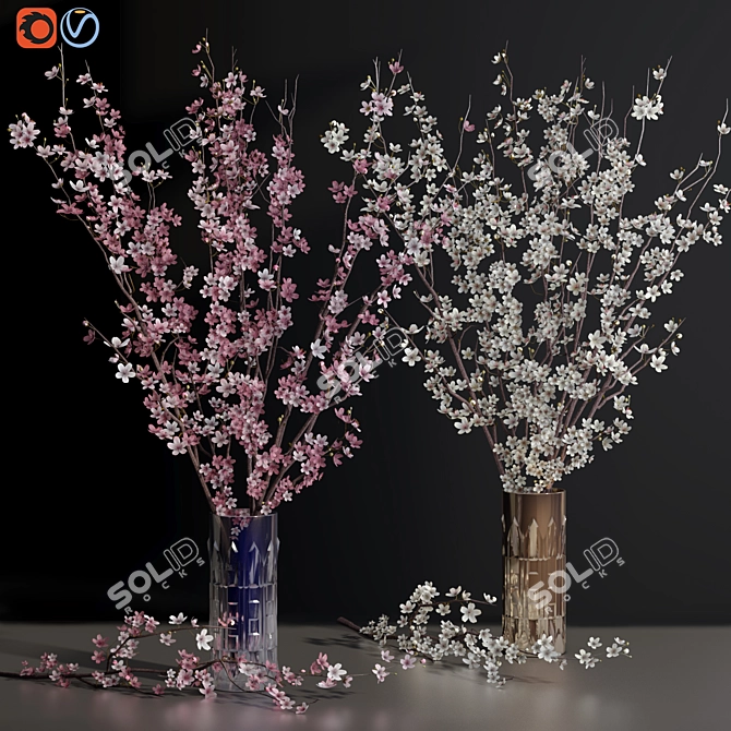 Cherry Blossom Sakura Vase Set 3D model image 1