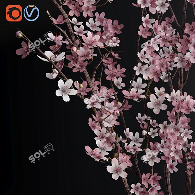 Cherry Blossom Sakura Vase Set 3D model image 3