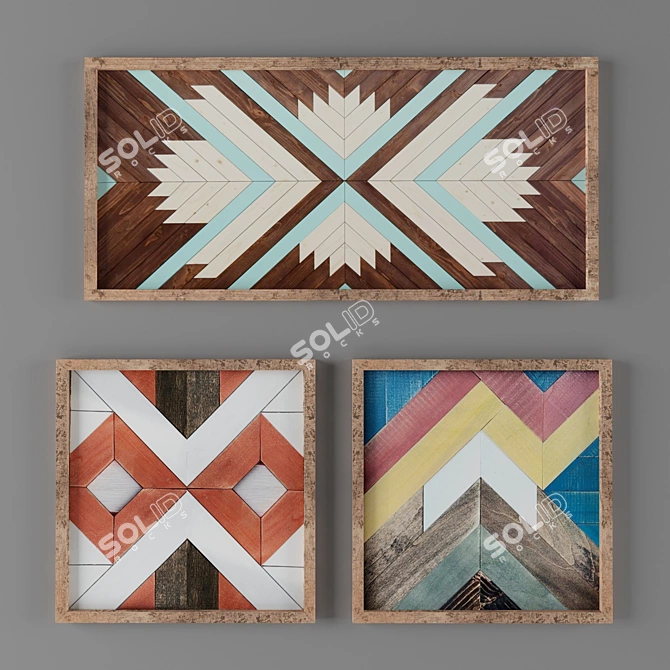 11-Piece Scandinavian Rustic Wood Wall Art 3D model image 2