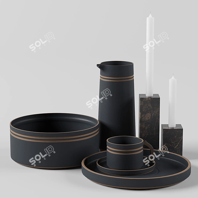 Japanese-Style Pitch Dinnerware Set 3D model image 1