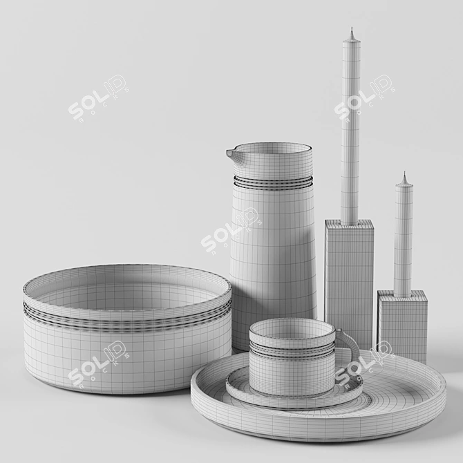 Japanese-Style Pitch Dinnerware Set 3D model image 2