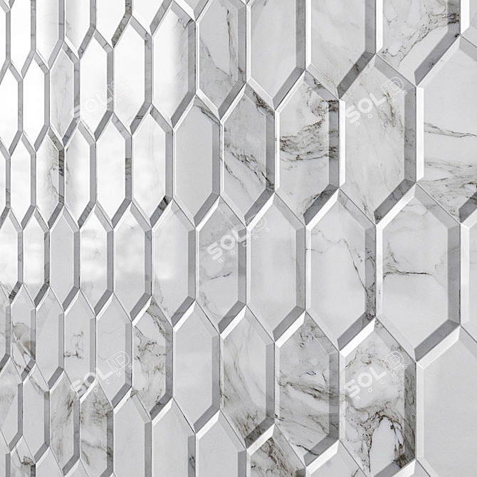 Elegant Gray Beveled Marble Tile 3D model image 2