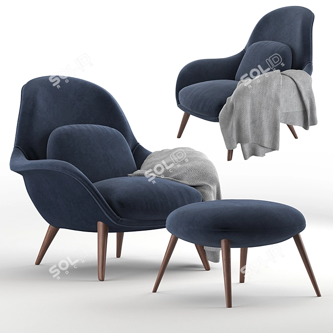 Danish Elegance: Fredericia Swoon Lounge 3D model image 1